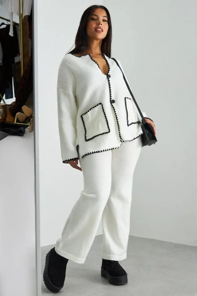 Women Ensemble 2 Pices Gilet Pantalon Blanc Coutures Noires White Brentiny Paris White Tops