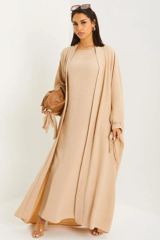 Women Ensemble 2 Pices Kimono Robe Beige Beige Brentiny Paris Jackets