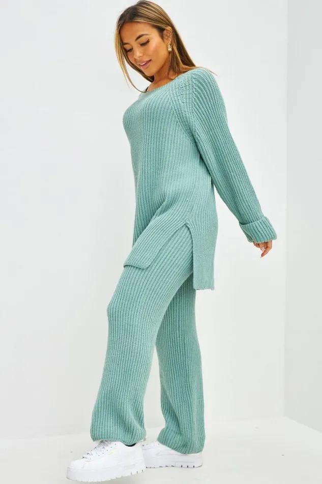 Women Ensemble 2 Pices Pull Long Pantalon En Grosses Mailles Vert D039eau Green Brentiny Paris Sweaters and Sweatshirts Women Ensemble 2 Pices Pull Long Pantalon En Grosses Mailles Vert D039eau Green Brentiny Paris Sweaters and Sweatshirts