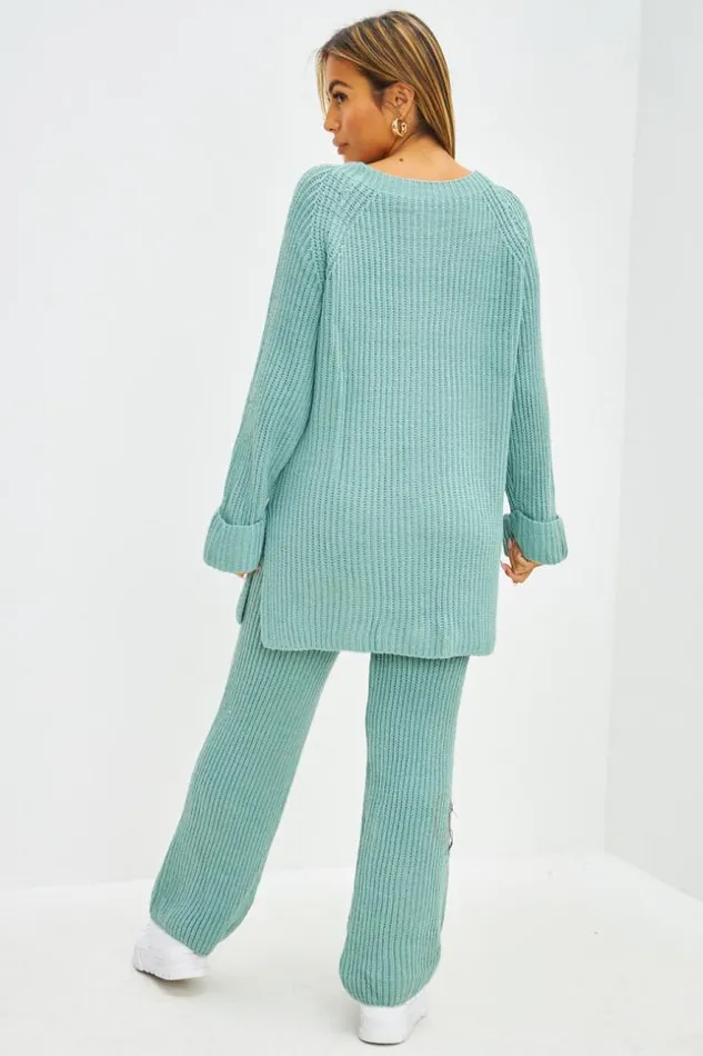 Women Ensemble 2 Pices Pull Long Pantalon En Grosses Mailles Vert D039eau Green Brentiny Paris Sweaters and Sweatshirts Women Ensemble 2 Pices Pull Long Pantalon En Grosses Mailles Vert D039eau Green Brentiny Paris Sweaters and Sweatshirts