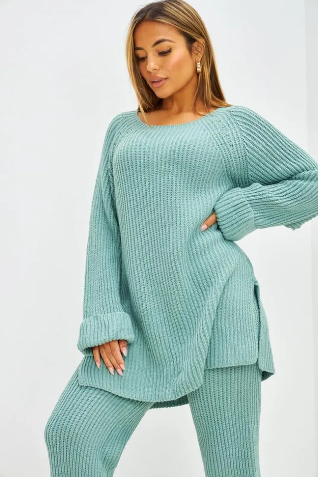 Women Ensemble 2 Pices Pull Long Pantalon En Grosses Mailles Vert D039eau Green Brentiny Paris Sweaters and Sweatshirts Women Ensemble 2 Pices Pull Long Pantalon En Grosses Mailles Vert D039eau Green Brentiny Paris Sweaters and Sweatshirts