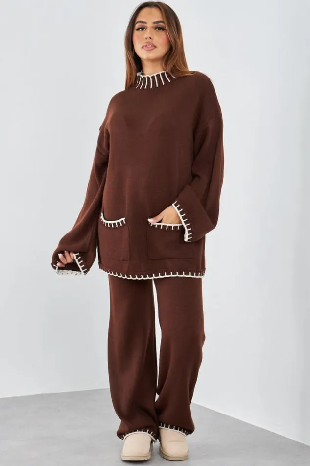 Women Ensemble 2 Pices Pull Pantalon En Laine Marron Bicolore Brown Brentiny Paris Sweaters and Sweatshirts Women Ensemble 2 Pices Pull Pantalon En Laine Marron Bicolore Brown Brentiny Paris Sweaters and Sweatshirts