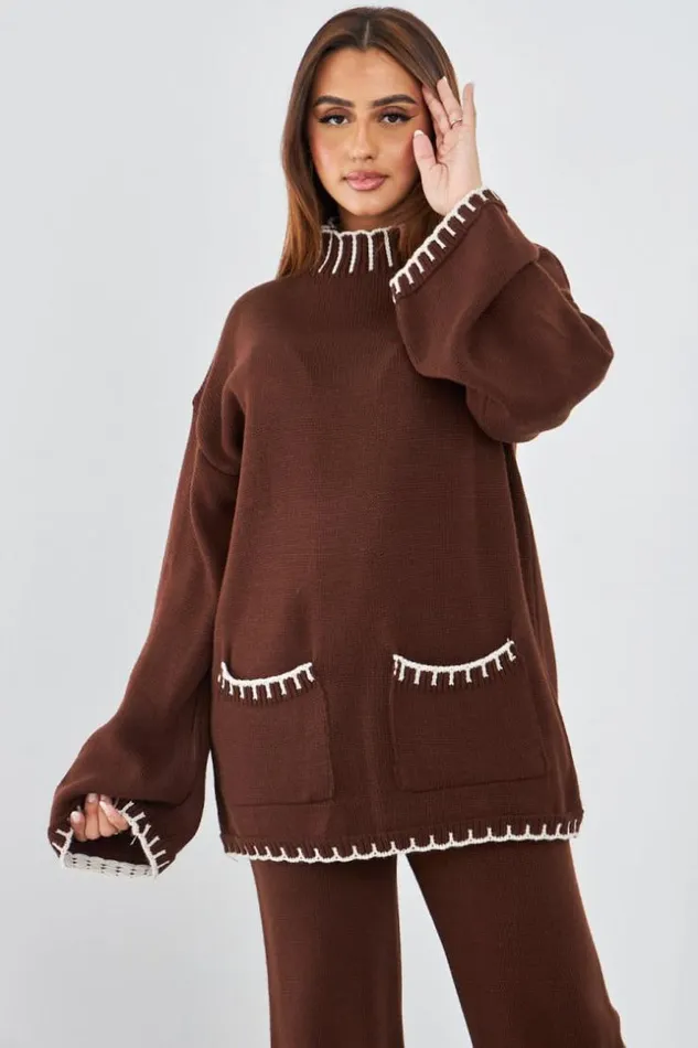 Women Ensemble 2 Pices Pull Pantalon En Laine Marron Bicolore Brown Brentiny Paris Sweaters and Sweatshirts Women Ensemble 2 Pices Pull Pantalon En Laine Marron Bicolore Brown Brentiny Paris Sweaters and Sweatshirts