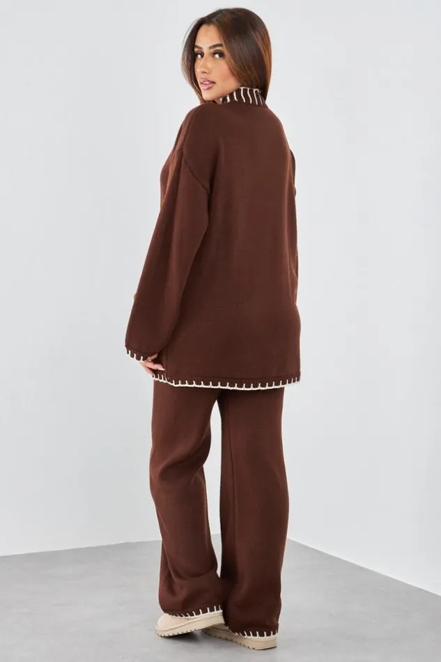 Women Ensemble 2 Pices Pull Pantalon En Laine Marron Bicolore Brown Brentiny Paris Sweaters and Sweatshirts Women Ensemble 2 Pices Pull Pantalon En Laine Marron Bicolore Brown Brentiny Paris Sweaters and Sweatshirts