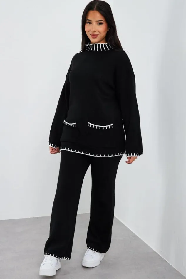 Women Ensemble 2 Pices Pull Pantalon En Laine Noir Bicolore Black Brentiny Paris White Tops Women Ensemble 2 Pices Pull Pantalon En Laine Noir Bicolore Black Brentiny Paris White Tops