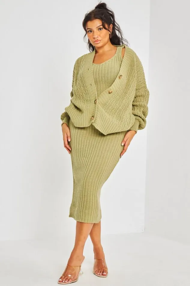 Women Ensemble 2 Pices Robe Gilet Kaki Khaki Brentiny Paris Short Dresses