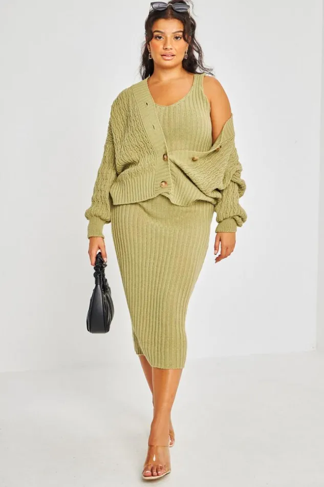 Women Ensemble 2 Pices Robe Gilet Kaki Khaki Brentiny Paris Short Dresses