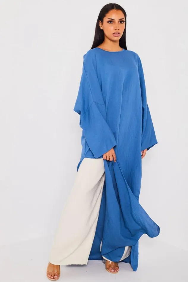 Women Ensemble 2 Pices Robe Pantalon Bleu Et Beige Blue Brentiny Paris Short Dresses
