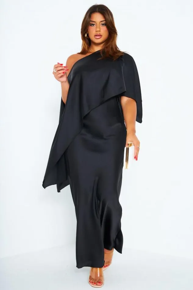 Women Ensemble 2 Pices Robe Poncho Satin Noir Black Brentiny Paris Short Dresses