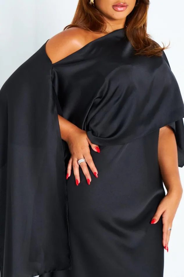 Women Ensemble 2 Pices Robe Poncho Satin Noir Black Brentiny Paris Short Dresses Women Ensemble 2 Pices Robe Poncho Satin Noir Black Brentiny Paris Short Dresses