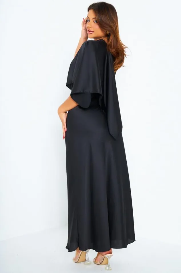 Women Ensemble 2 Pices Robe Poncho Satin Noir Black Brentiny Paris Short Dresses Women Ensemble 2 Pices Robe Poncho Satin Noir Black Brentiny Paris Short Dresses