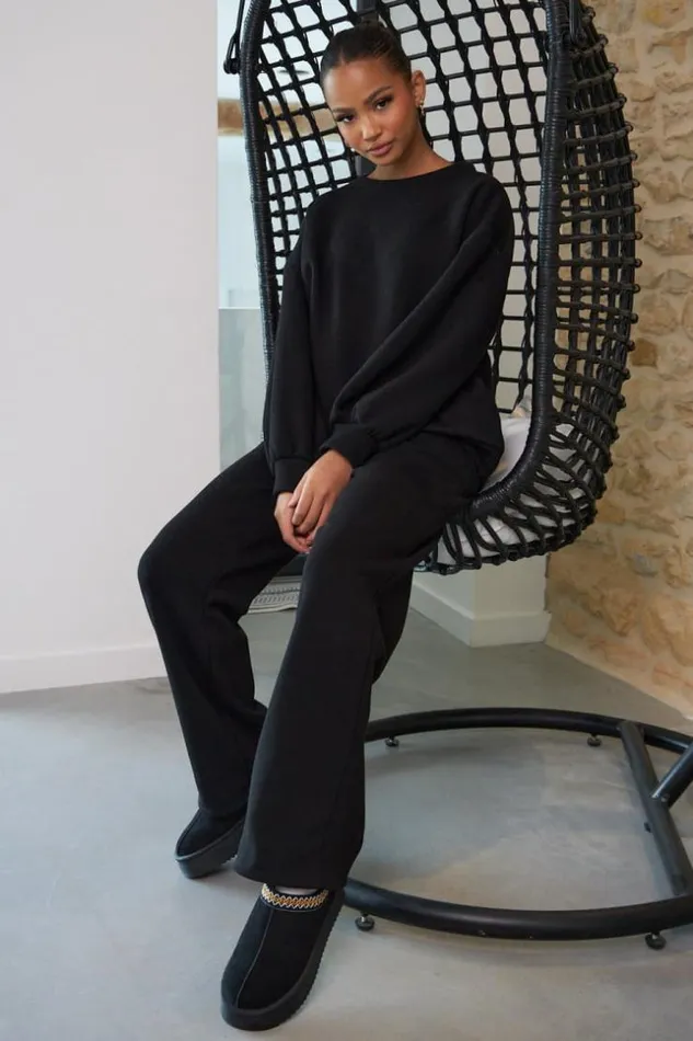 Women Ensemble 2 Pices Sweat Jogging Noir Black Brentiny Paris White Tops