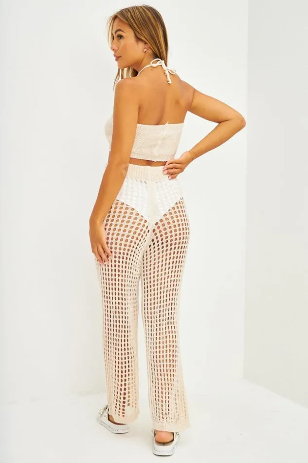 Women Ensemble Top Bandeau Pantalon En Maille Ajoure Beige Beige Brentiny Paris Crop Tops Women Ensemble Top Bandeau Pantalon En Maille Ajoure Beige Beige Brentiny Paris Crop Tops