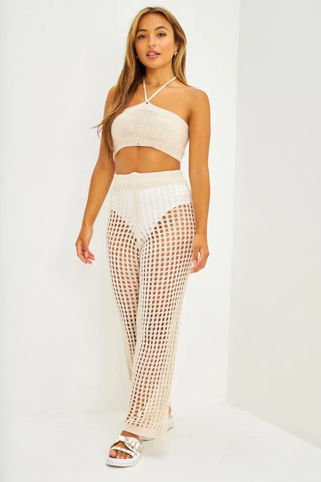 Women Ensemble Top Bandeau Pantalon En Maille Ajoure Beige Beige Brentiny Paris Crop Tops Women Ensemble Top Bandeau Pantalon En Maille Ajoure Beige Beige Brentiny Paris Crop Tops