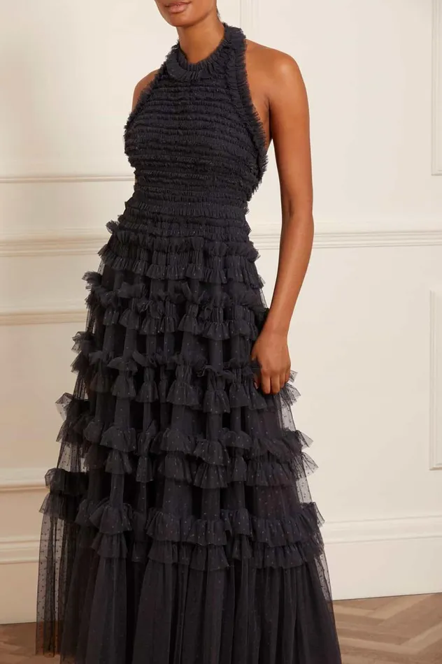 Women Evening Dresses Needle and Thread Lisette Ruffle Halter Neck Gown Black