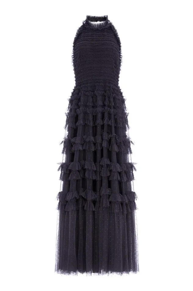 Women Evening Dresses Needle and Thread Lisette Ruffle Halter Neck Gown Black