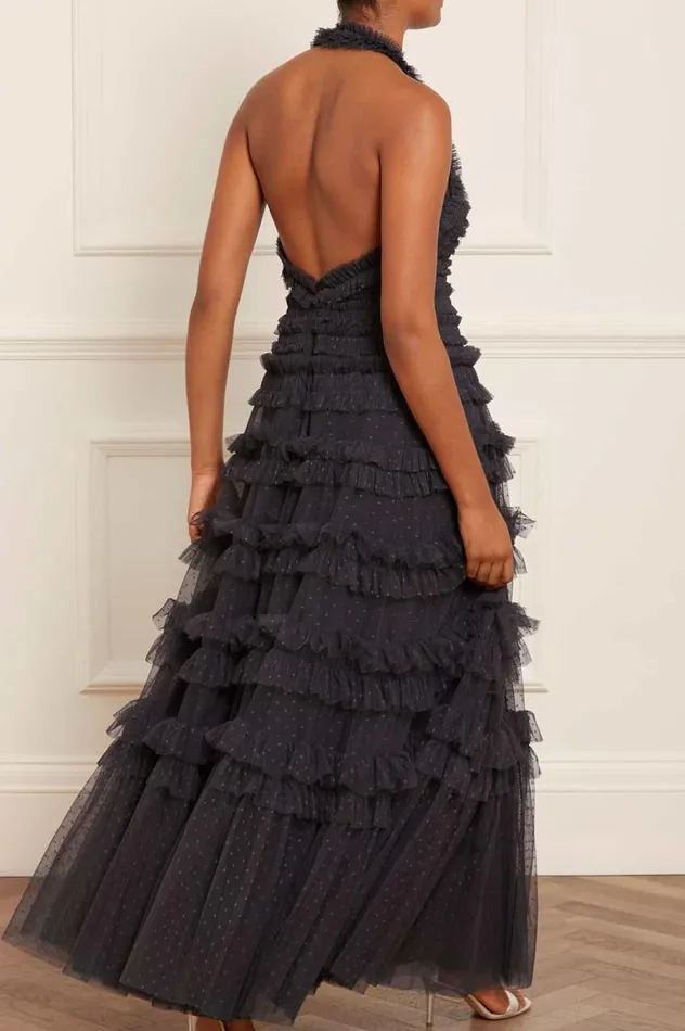 Women Evening Dresses Needle and Thread Lisette Ruffle Halter Neck Gown Black