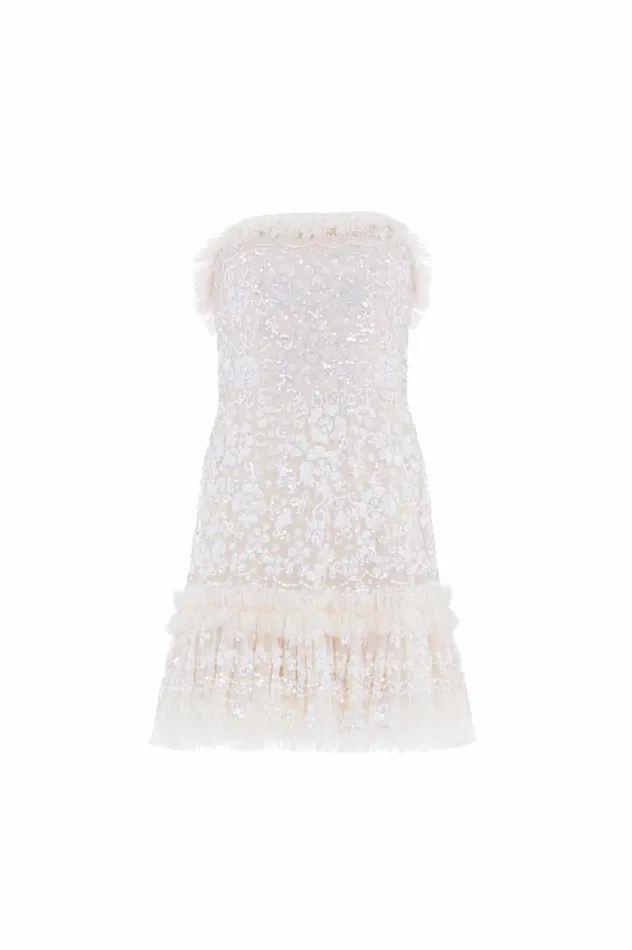 Women Evening Dresses Needle and Thread Regal Rose Gloss Strapless Micro Mini Dress Champagne