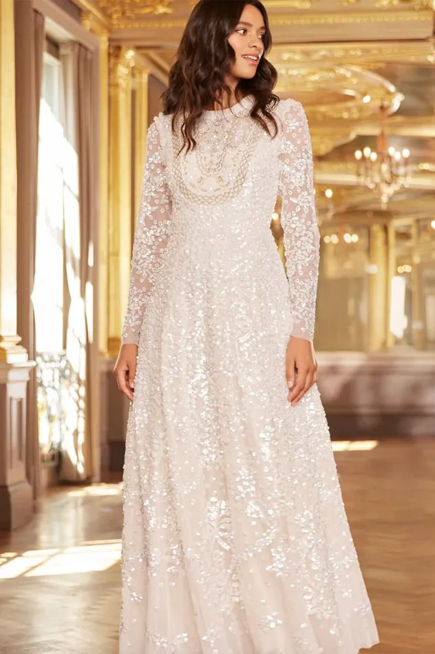 Women Evening Dresses Needle and Thread Victorian Wreath Gloss Long Sleeve Gown Champagne Women Evening Dresses Needle and Thread Victorian Wreath Gloss Long Sleeve Gown Champagne