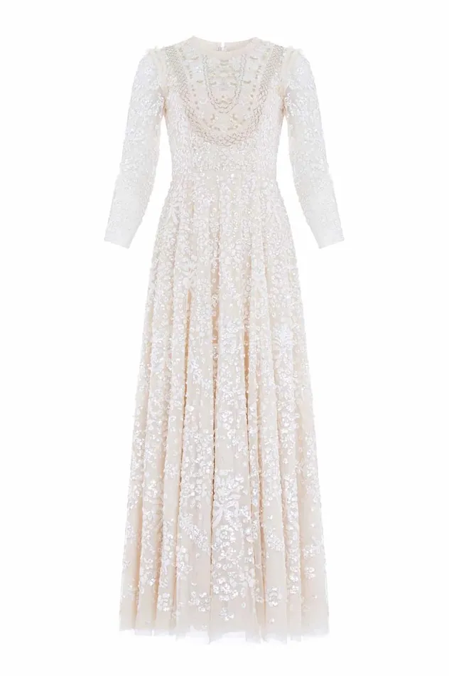 Women Evening Dresses Needle and Thread Victorian Wreath Gloss Long Sleeve Gown Champagne