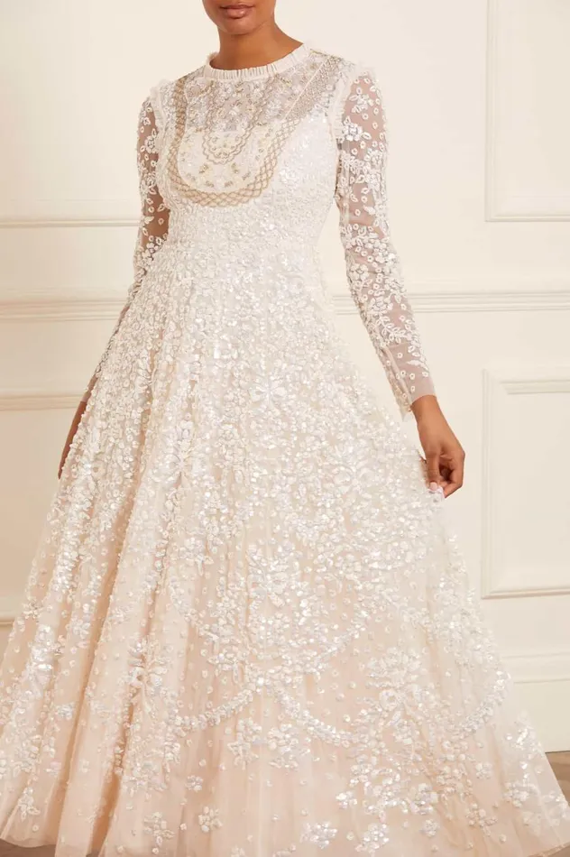 Women Evening Dresses Needle and Thread Victorian Wreath Gloss Long Sleeve Gown Champagne