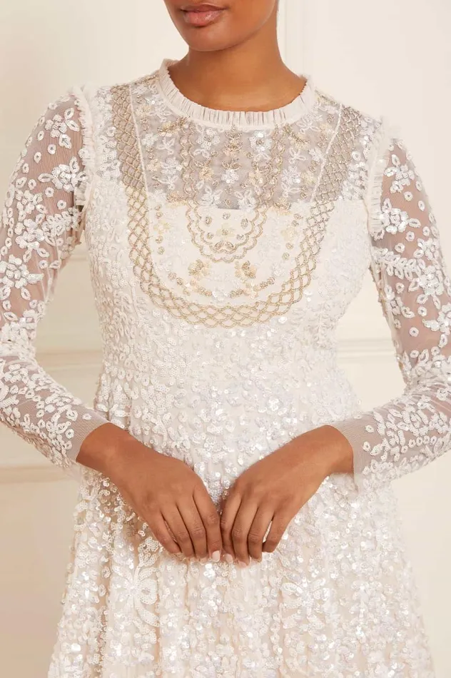 Women Evening Dresses Needle and Thread Victorian Wreath Gloss Long Sleeve Gown Champagne