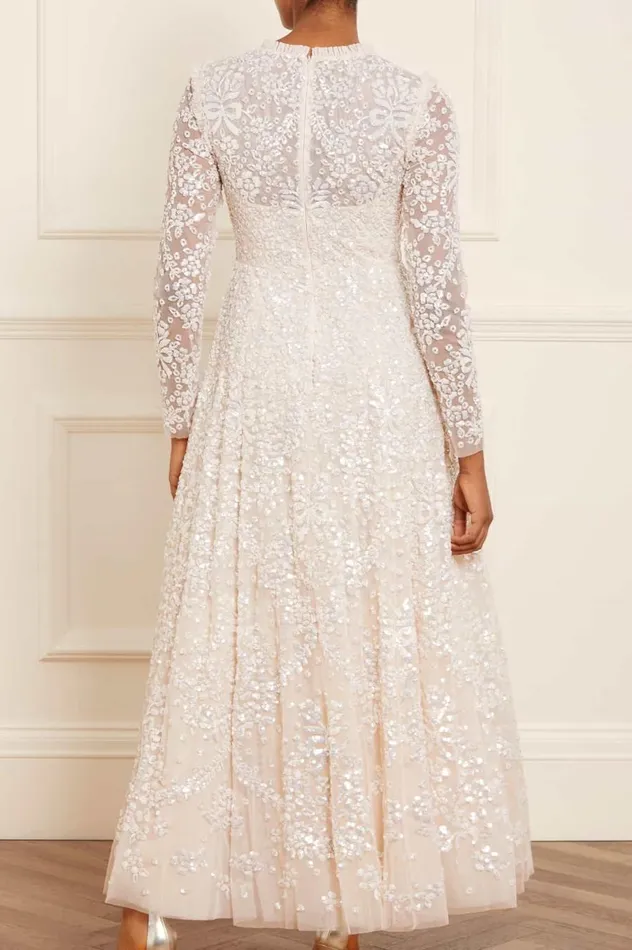Women Evening Dresses Needle and Thread Victorian Wreath Gloss Long Sleeve Gown Champagne