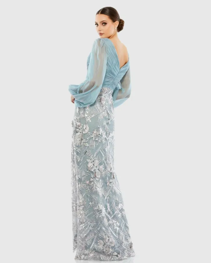 Women Evening Gowns Mac Duggal Illusion Puff Sleeve Pleated Bodice Embellished Gown Slate Blue Women Evening Gowns Mac Duggal Illusion Puff Sleeve Pleated Bodice Embellished Gown Slate Blue