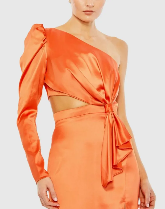 Women Evening Gowns Mac Duggal Orange Puff One Sleeve Cut Out Side Knot Gown Tangerine Women Evening Gowns Mac Duggal Orange Puff One Sleeve Cut Out Side Knot Gown Tangerine