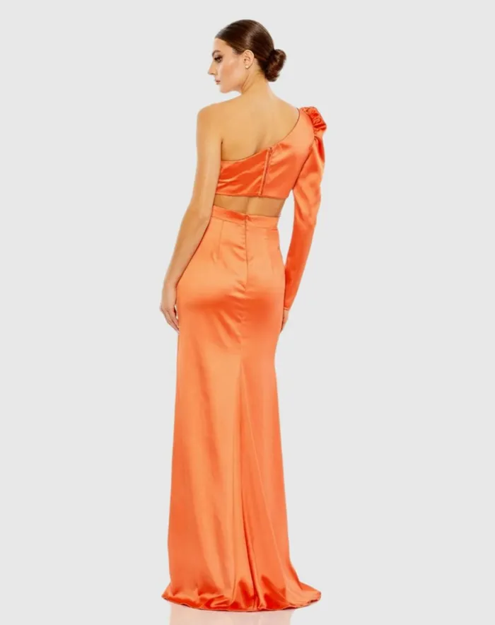 Women Evening Gowns Mac Duggal Orange Puff One Sleeve Cut Out Side Knot Gown Tangerine Women Evening Gowns Mac Duggal Orange Puff One Sleeve Cut Out Side Knot Gown Tangerine