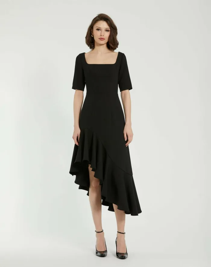 Women Every Day Dresses Mac Duggal Crepe 34 Sleeve Asymmetrical Hem Dress Black