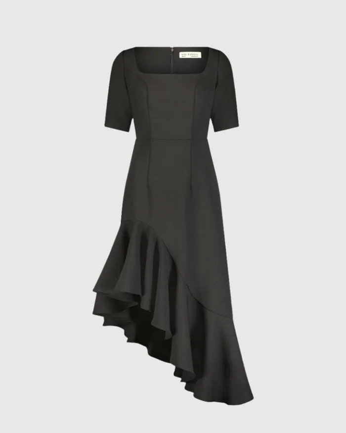 Women Every Day Dresses Mac Duggal Crepe 34 Sleeve Asymmetrical Hem Dress Black