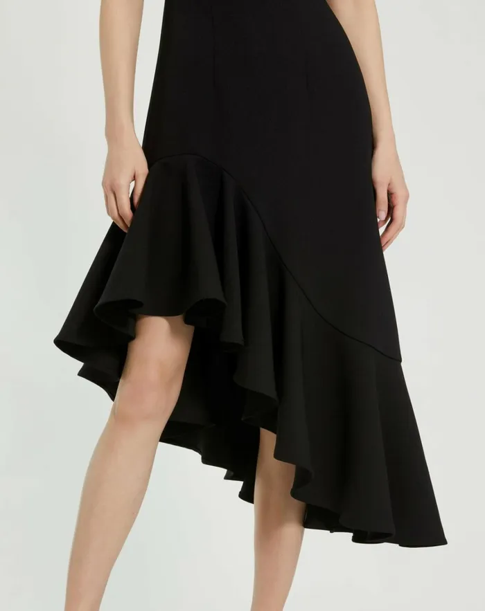 Women Every Day Dresses Mac Duggal Crepe 34 Sleeve Asymmetrical Hem Dress Black