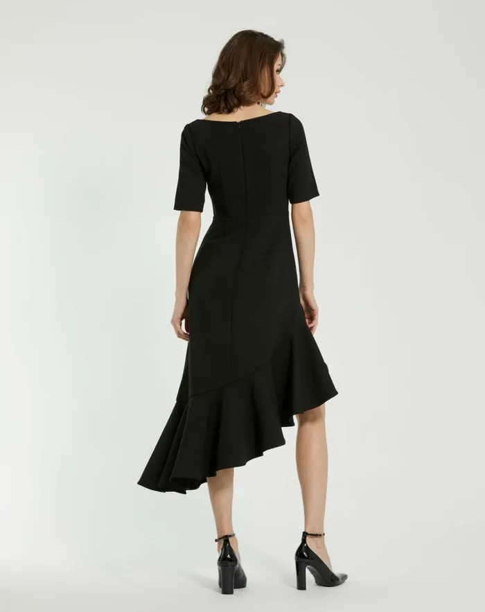 Women Every Day Dresses Mac Duggal Crepe 34 Sleeve Asymmetrical Hem Dress Black