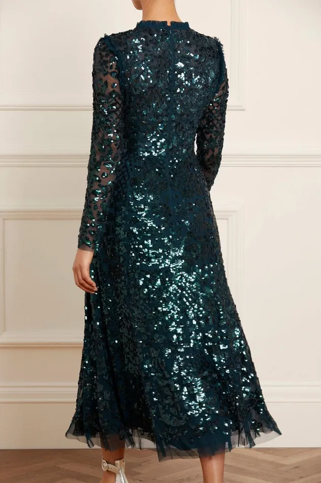 Women Exclusives Needle and Thread Aurelia Long Sleeve Ballerina Dress Green