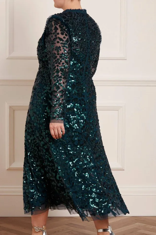 Women Exclusives Needle and Thread Aurelia Long Sleeve Ballerina Dress Green
