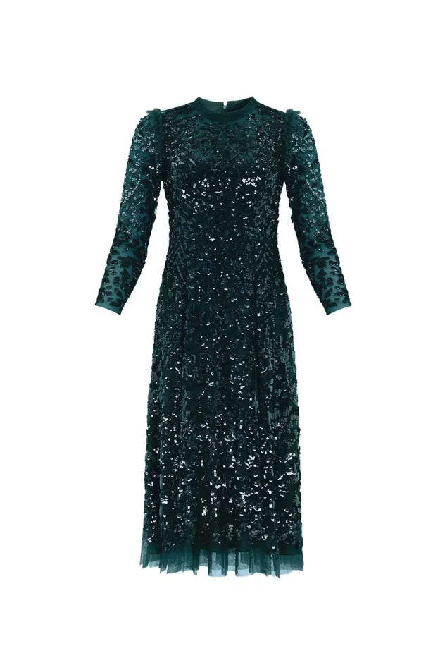 Women Exclusives Needle and Thread Aurelia Long Sleeve Ballerina Dress Green