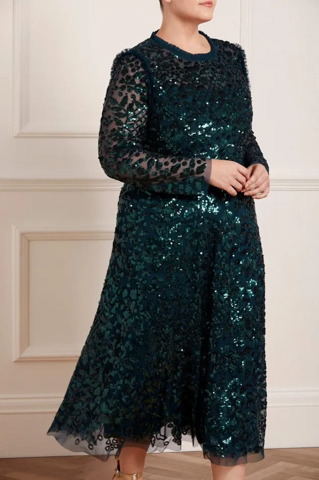 Women Exclusives Needle and Thread Aurelia Long Sleeve Ballerina Dress Green
