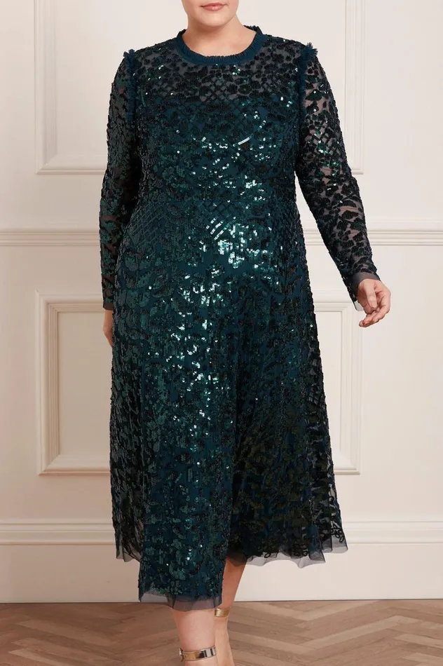 Women Exclusives Needle and Thread Aurelia Long Sleeve Ballerina Dress Green