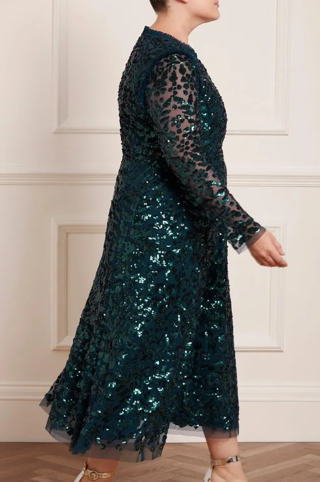 Women Exclusives Needle and Thread Aurelia Long Sleeve Ballerina Dress Green