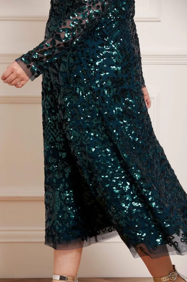 Women Exclusives Needle and Thread Aurelia Long Sleeve Ballerina Dress Green