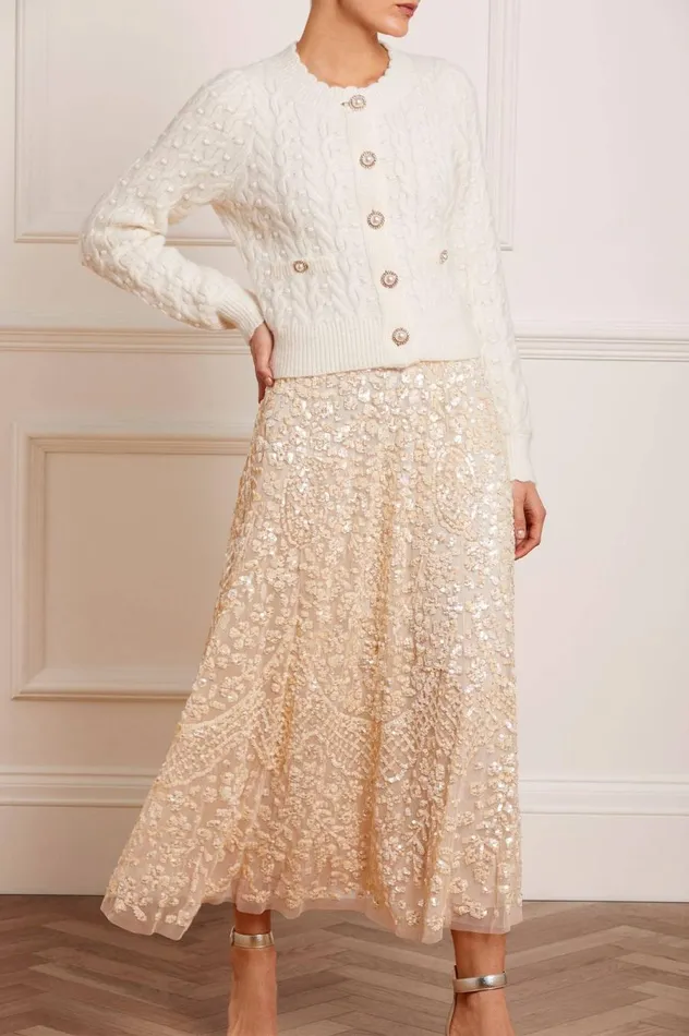 Women Exclusives Needle and Thread Cable Bobble Short Cardigan Champagne