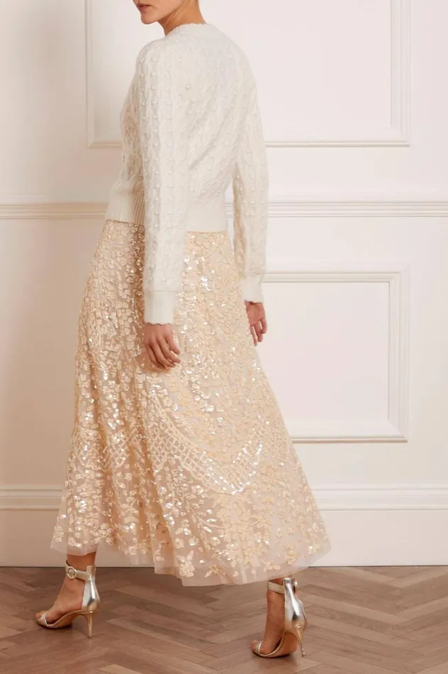 Women Exclusives Needle and Thread Cable Bobble Short Cardigan Champagne