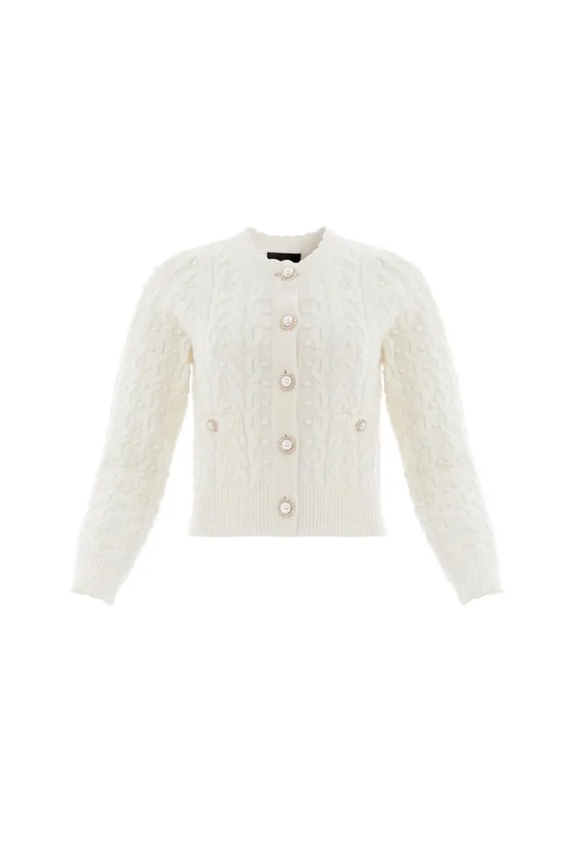 Women Exclusives Needle and Thread Cable Bobble Short Cardigan Champagne