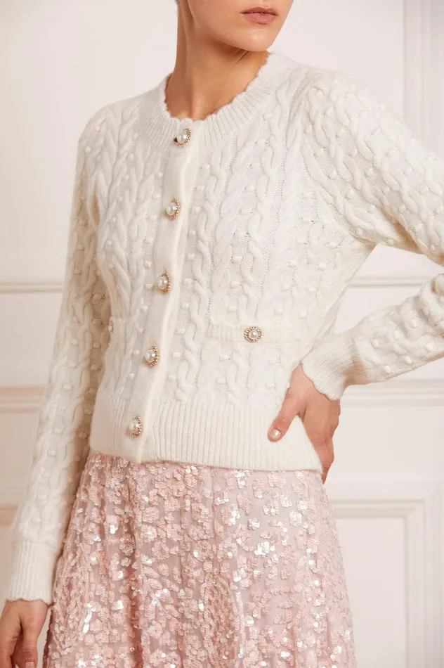 Women Exclusives Needle and Thread Cable Bobble Short Cardigan Champagne