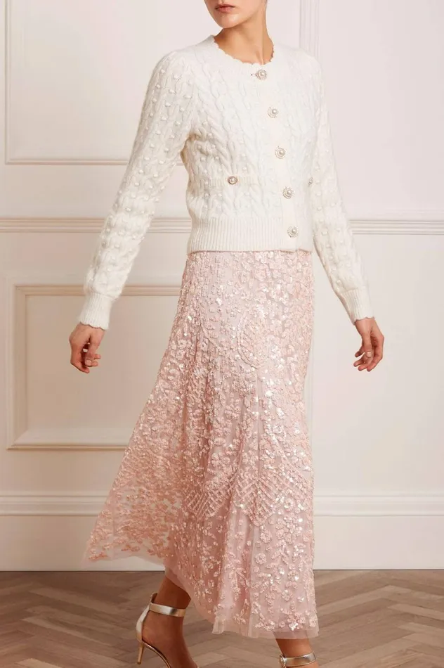 Women Exclusives Needle and Thread Cable Bobble Short Cardigan Champagne