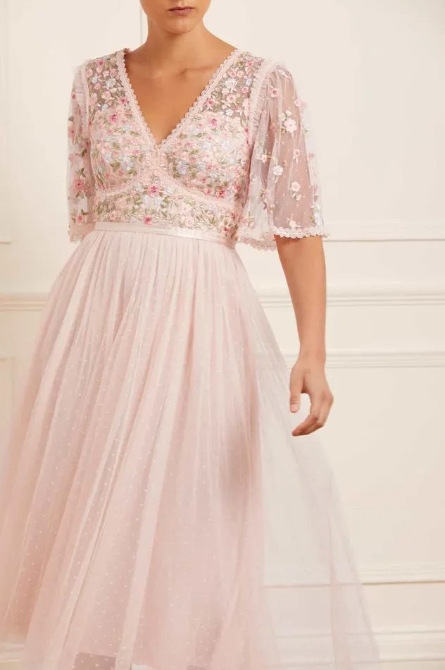 Women Exclusives Needle and Thread Ribbon Bouquet Bodice Midaxi Dress Pink