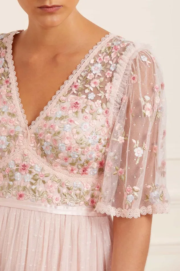 Women Exclusives Needle and Thread Ribbon Bouquet Bodice Midaxi Dress Pink