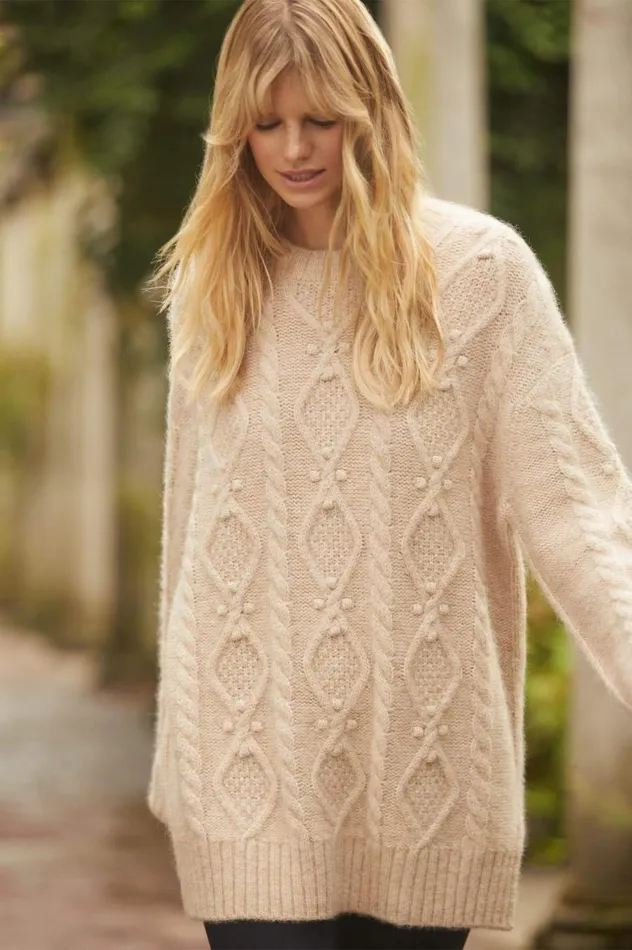 Women Exclusives Needle and Thread Sylvie Cable Longline Jumper Beige