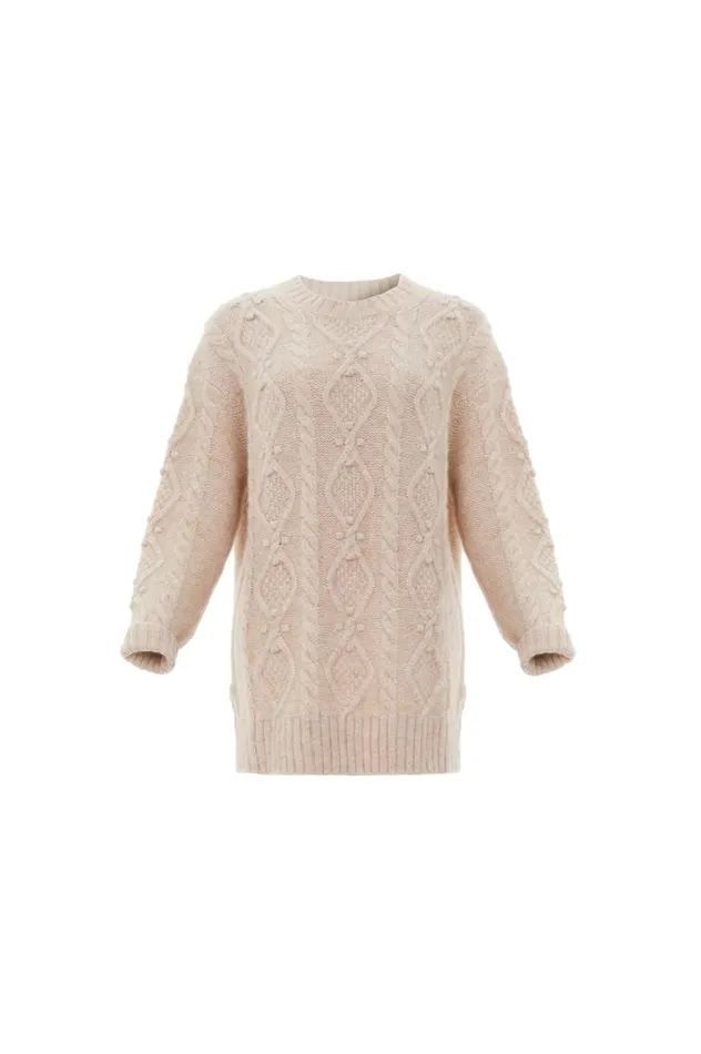 Women Exclusives Needle and Thread Sylvie Cable Longline Jumper Beige